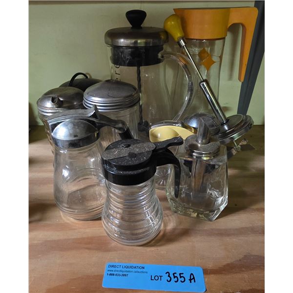 Vintage condiment containers; syrup, sugar dispensers