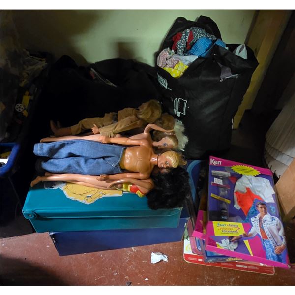 Vintage Barbie, Ken, Wonder Woman dolls with brand new unopened packages, Ken dress closet. One bag 