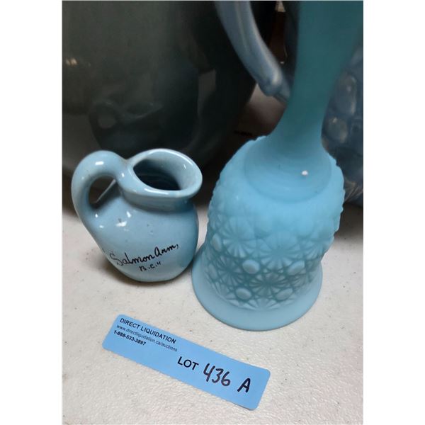 Misc. pitchers and teapots and a blue bell