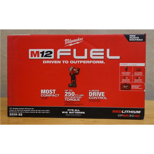 Milwaukee M12 2555-22 Stubby Impact Wrench Kit w/ Batteries, Charger & Case New in Box