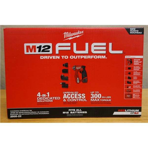 Milwaukee 2505-22 M12 FUEL Installation Drill/Driver Kit w/ 2 Batteries, Charger & Case Box