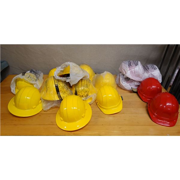 Qty Approx. 15 Yellow & Red Construction Hard Hats New