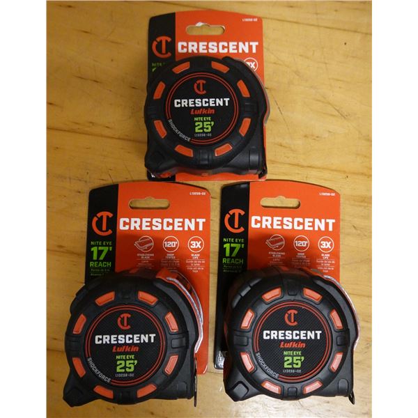 Qty 3 Crescent Lufkin Nite Eye 25' Tape Measures New