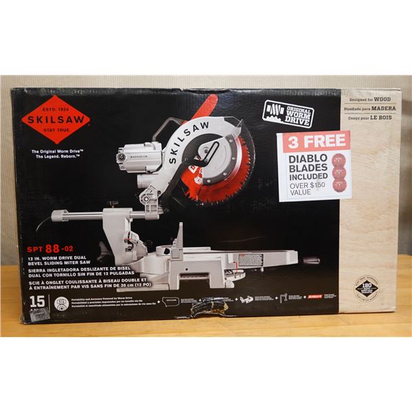SkilSaw SPT88-02 Worm Drive Dual Bevel Sliding Miter Saw w/ 3 Diablo Blades New in Box