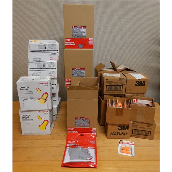 Multiple Boxes Honeywell Laser Lite Earplugs, Milwaukee Masks, 3M Classis Earplugs, etc