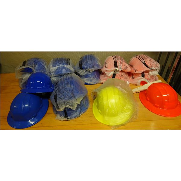 Qty Approx. 14 Blue, Yellow & Red Construction Hard Hats New
