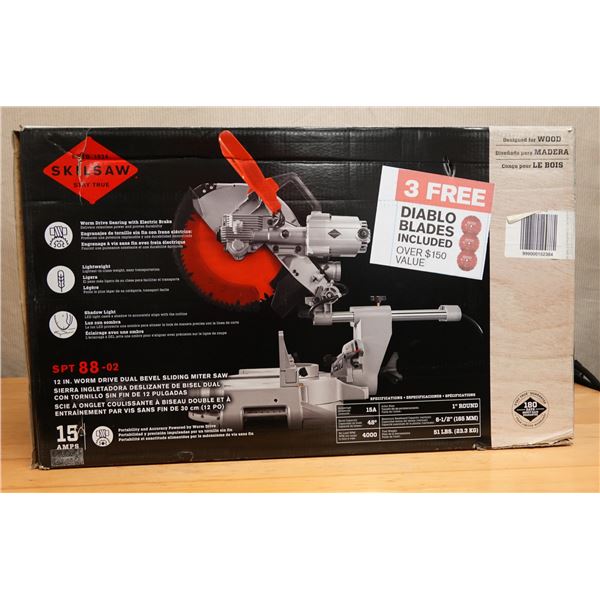 SkilSaw SPT88-02 Worm Drive Dual Bevel Sliding Miter Saw w/ 3 Diablo Blades New in Box