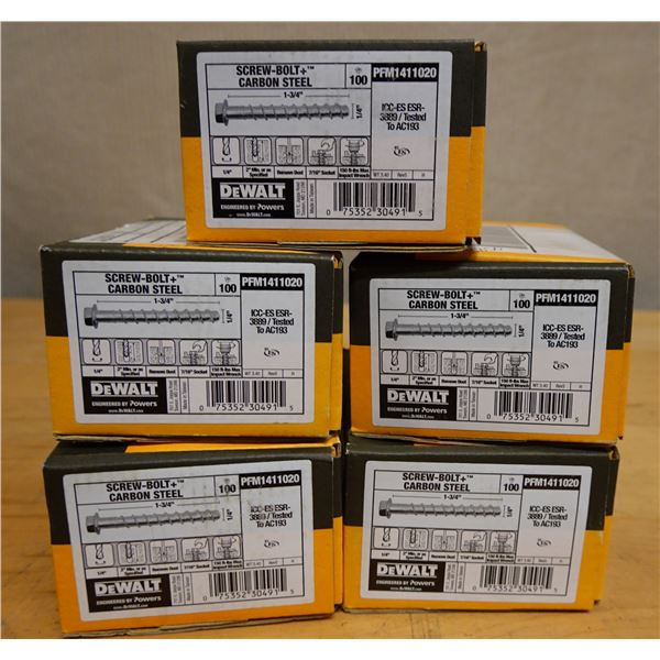 Qty 5 Boxes DeWalt PFM1411020 Carbon Steel Screw Bolts
