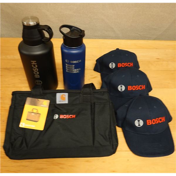 Qty 3 Bosch Ball Caps, 2 Water Bottles & Utility Tote
