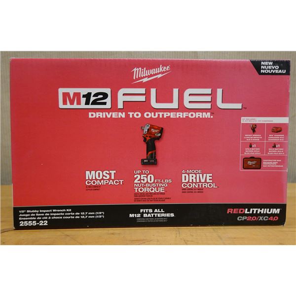 Milwaukee 2555-22 Stubby Impact Wrench Kit w/ Battery, Charger & Case New in Box
