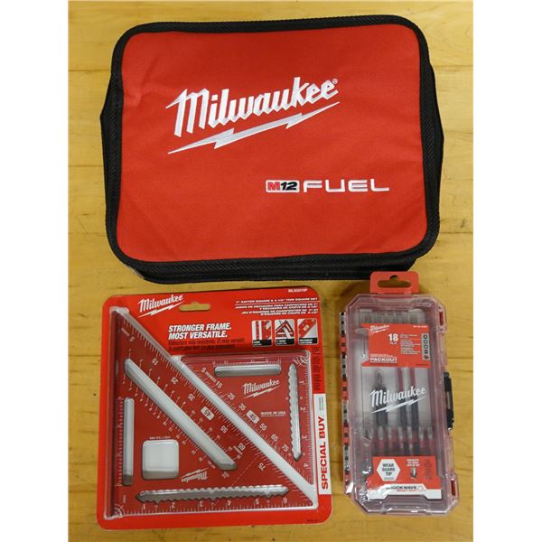 Milwaukee MLSQ070P Rafter/Trim Square, 48-32-4403 Impact Driver Bit Set & Zipper Carry Bag New