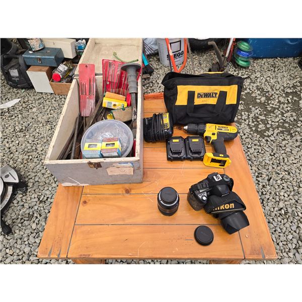 630 -- DEWALT DRILL SET, NIKON CAMERA AND FILES