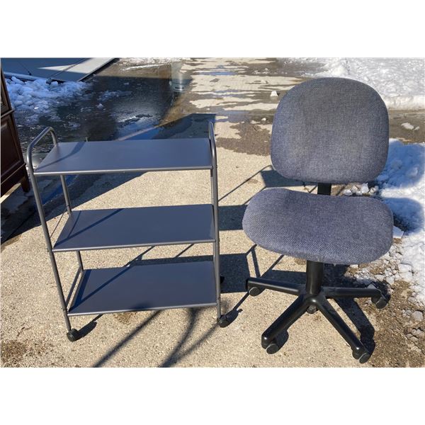 OFFICE CHAIR AND ROLLING THREE-TIER SHELF