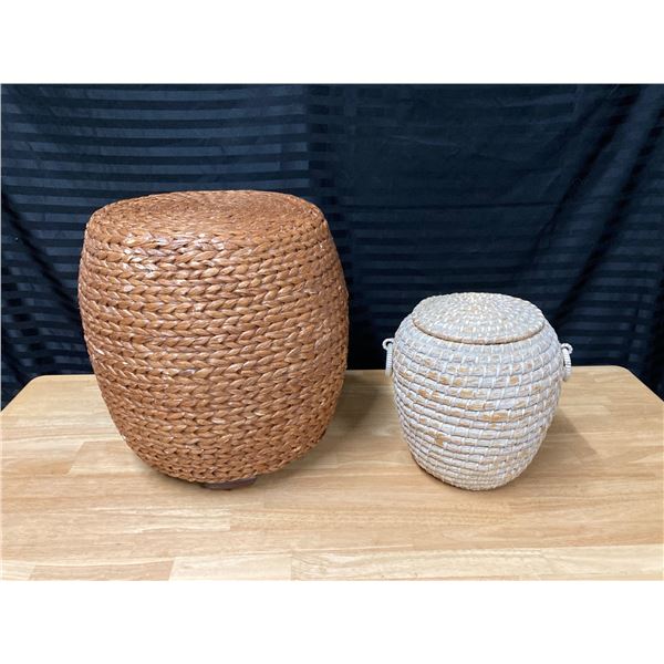 WICKER AND WOVEN STOOL AND STORAGE