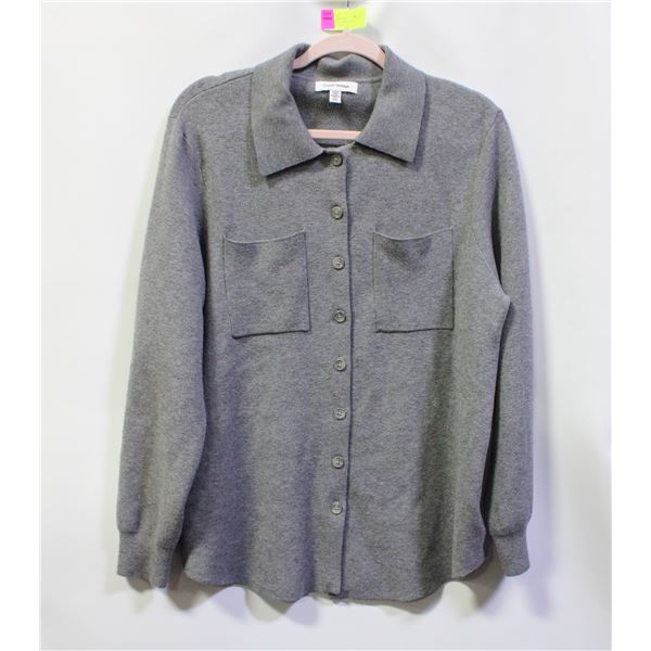COMO VINTAGE LADIES M GREY BUTTON UP LOUNGE L/S