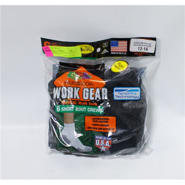 SHORT BOOT CREW SOCKS BLACK 12-16 SIZE 6-PACK