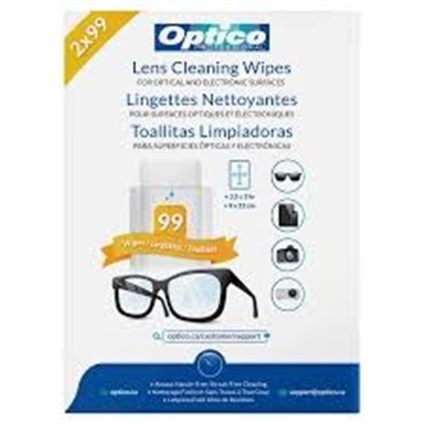 NEW 2 X 99 OPTICO LENS CLEANING WIPES