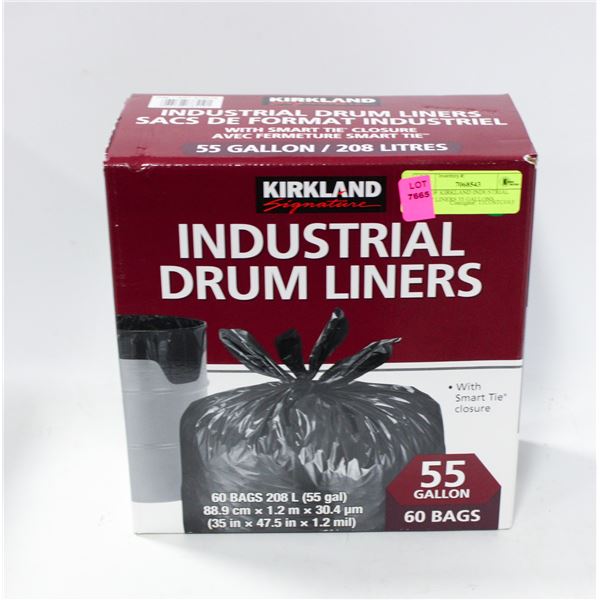 BOX OF KIRKLAND INDUSTRIAL DRUM LINERS 55 GALLONS
