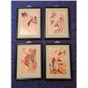 Image 1 : Set of (4) Chinese Wood Slice Paintings (4 Seasons) Framed.  11.5 x 15.5 "