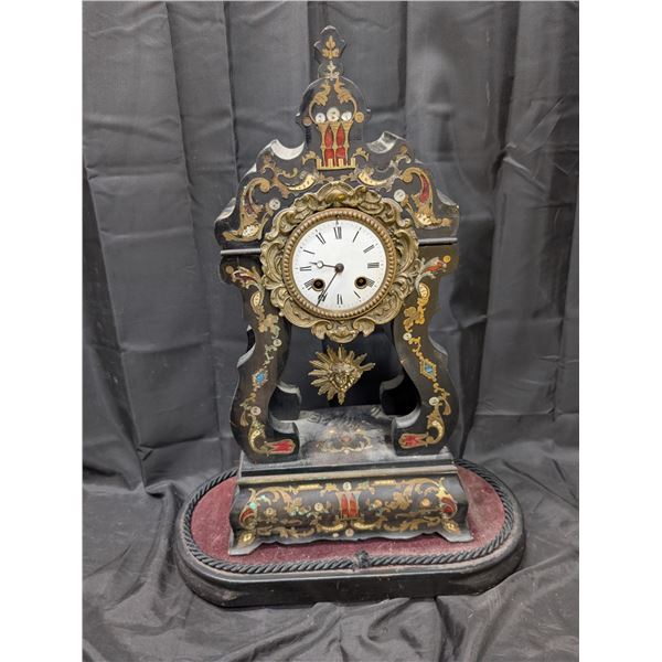 Vintage Wood Clock w/ Possible Brass. on Stand (Damaged) 20" (not Working)