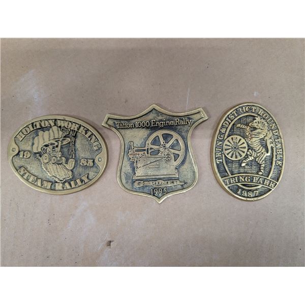 (3) Brass Vintage Commemorative Buckle like medallions (Look At Images for dates)