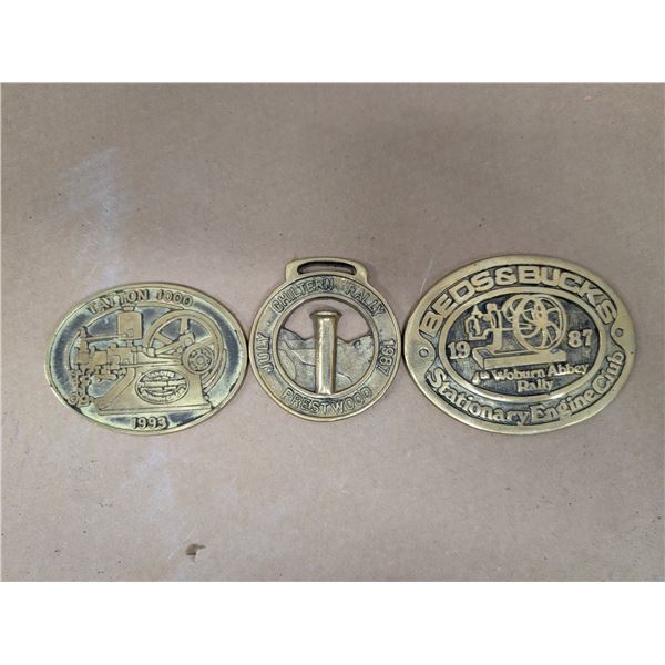 (3) Brass Vintage Commemorative Buckle like medallions (Look At Images for dates)
