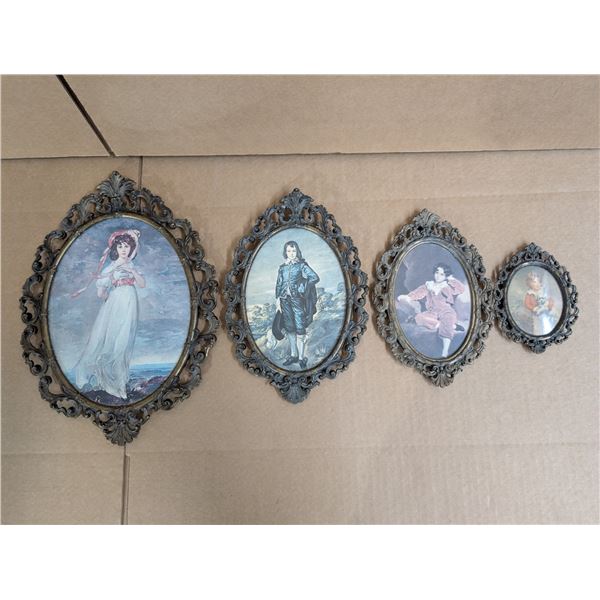 (4) Big to Small Vintage Framed Prints (Frames Made in Italy Marked) 13"-5"x9"-4"