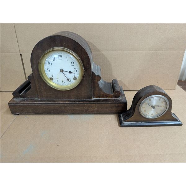 (2) Vintage Wood Stand Clocks 11"-5"