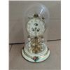 Image 1 : Vintage Glass Round Top Clock (Possible Brass) 11.5" (Floral Design and Spinning Bottom)