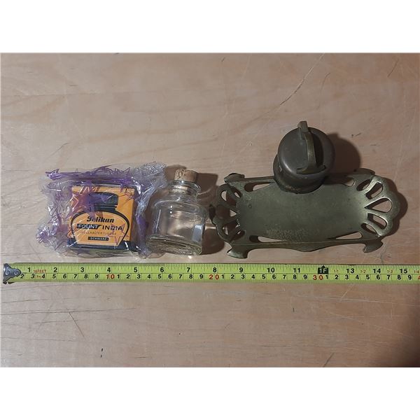 Antique Inkwell Bottle pf Ink and Bottle.