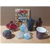 Image 1 : Murano style Hummingbird  feeder &  blue white flower Owl Candle & Mis (Blue/White Flower Has Chips)