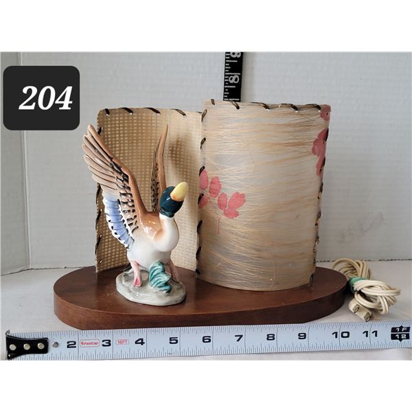 Midcentury ceramic Mallard lamp, fiber glass shade.