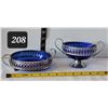 Image 1 : Cobalt blue glass & silver plate vintage dishes.