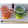 Image 2 : Vtg. Fire King “kimberly diamond” avocado & orange milk glass mugs.