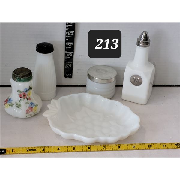 Vintage milk glass items.
