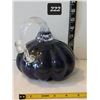 Image 1 : Hand blown art glass pumpkin. Deep blue color with green glitter accents.