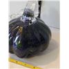 Image 4 : Hand blown art glass pumpkin. Deep blue color with green glitter accents.