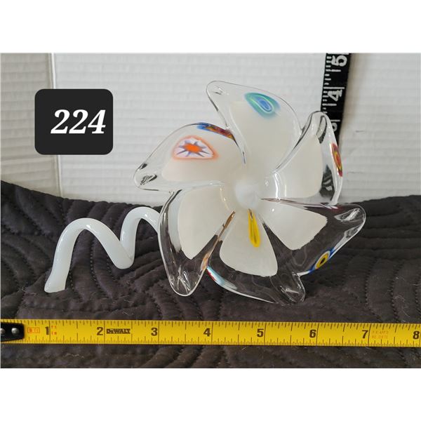 Vtg. Murano style, hand blown glass flower with twisted stem.