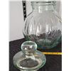 Image 3 : Vtg. Lg. 14” green tint glass pumpkin shaped apothecary jar with lid.