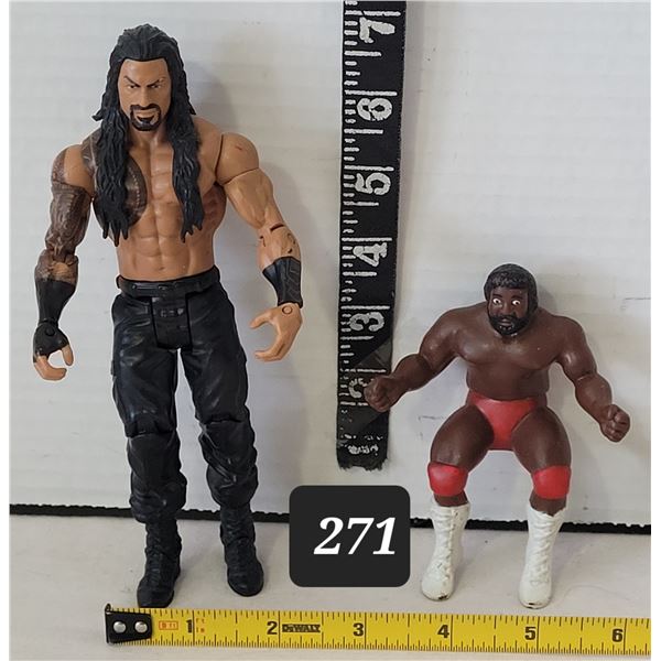 Mattel WWE 2013 Roman Reigns action figure & vtg. 1985 WWF Junk Yard Dog thumb wrestler.