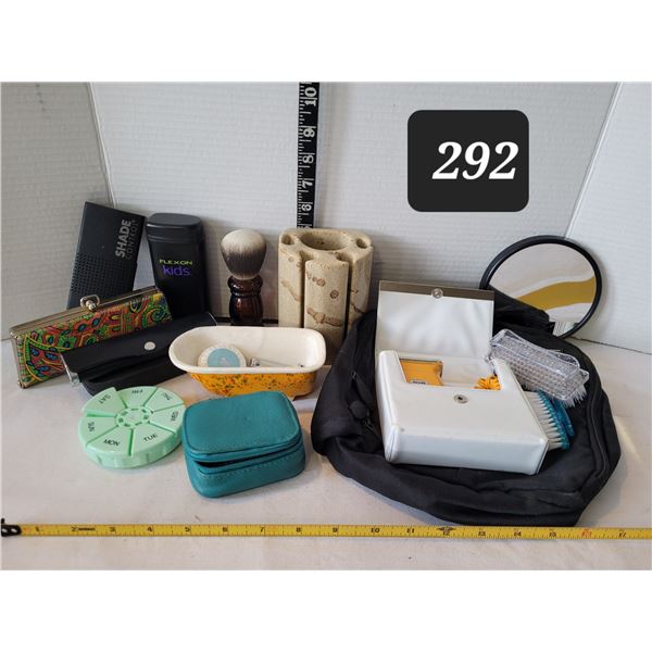 Personal care lot. Heavy polished stone toothbrush holder, Lady electric shaver etc.