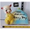 Image 1 : Mid century ceramic Pig Rainy Day coin bank. USA
