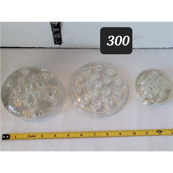 3 vtg. flower frogs of different shape & size.