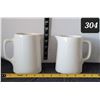 Image 1 : Early mid century Medicine Hat Potteries, ceramic pitchers. Small chip on one spout.