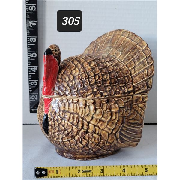 Vtg. Hand painted turkey cookie canister.