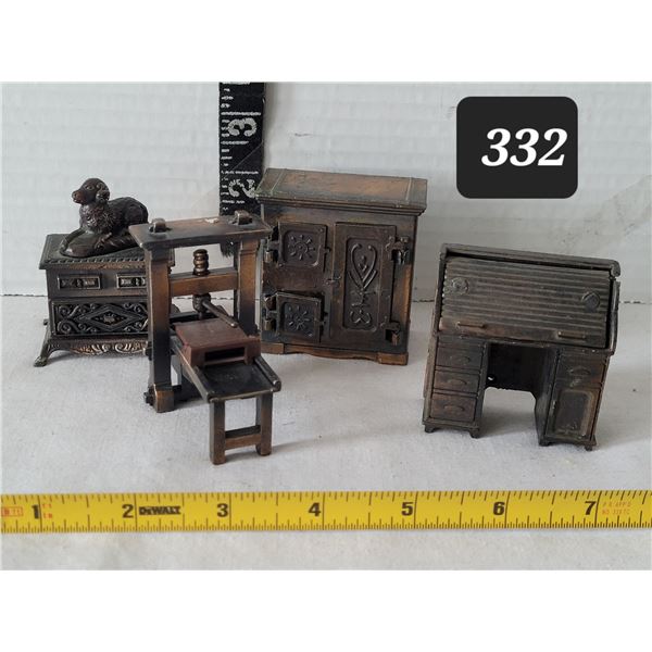 1970's replica furniture, metal pencil sharpeners. Moving parts. Hong Kong & Spain