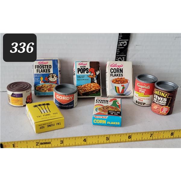 Vtg. Small miniature cereal boxes & canned goods