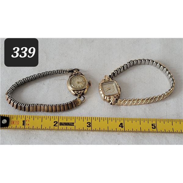 Vtg. Manual wind ladies watches. Swiss movements. 15 & 17 jewels, 1 strap made in W. Germany. Not wo
