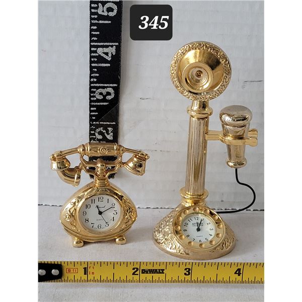 Brass miniature telephone victorian time pieces.