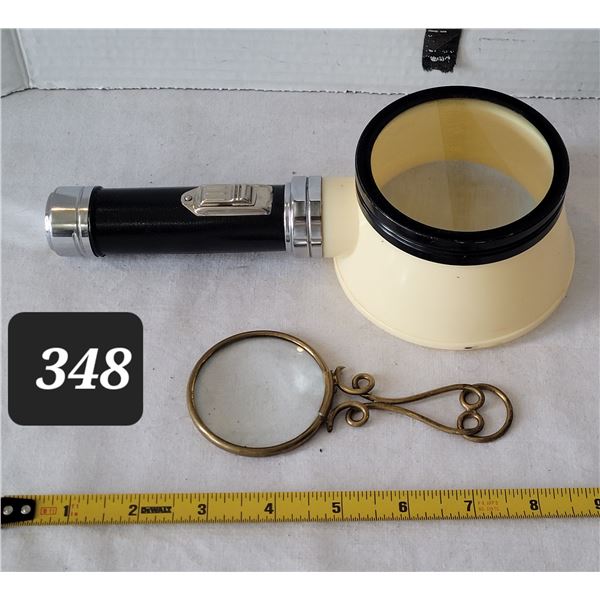 Early 1900's magnifying glass & Mid century  battery light magnifier